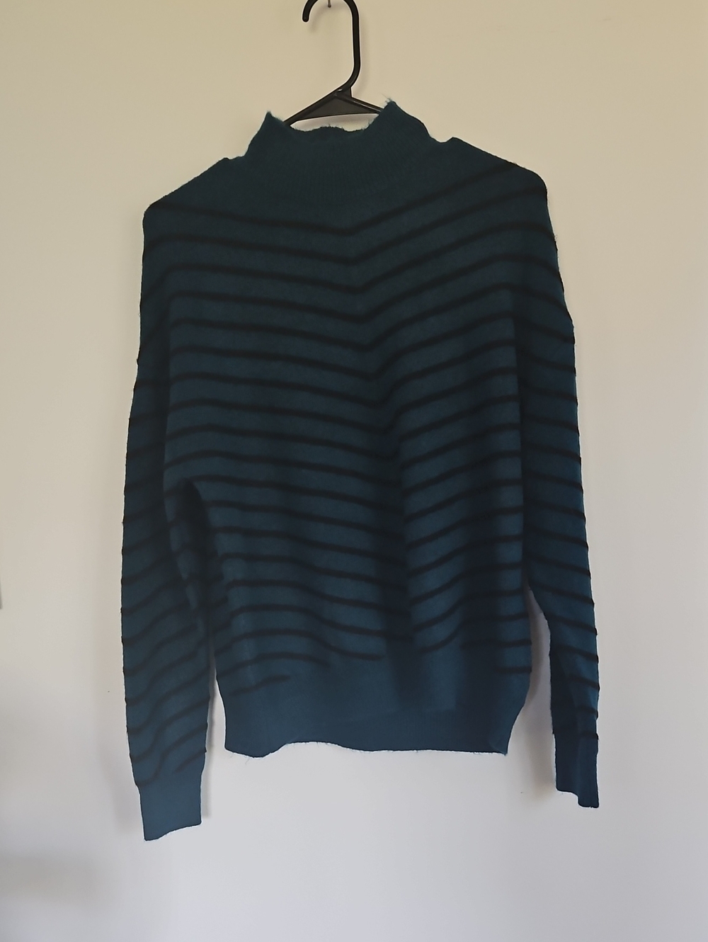 Liz Claiborne Teal and Black Striped Turtleneck Sweater